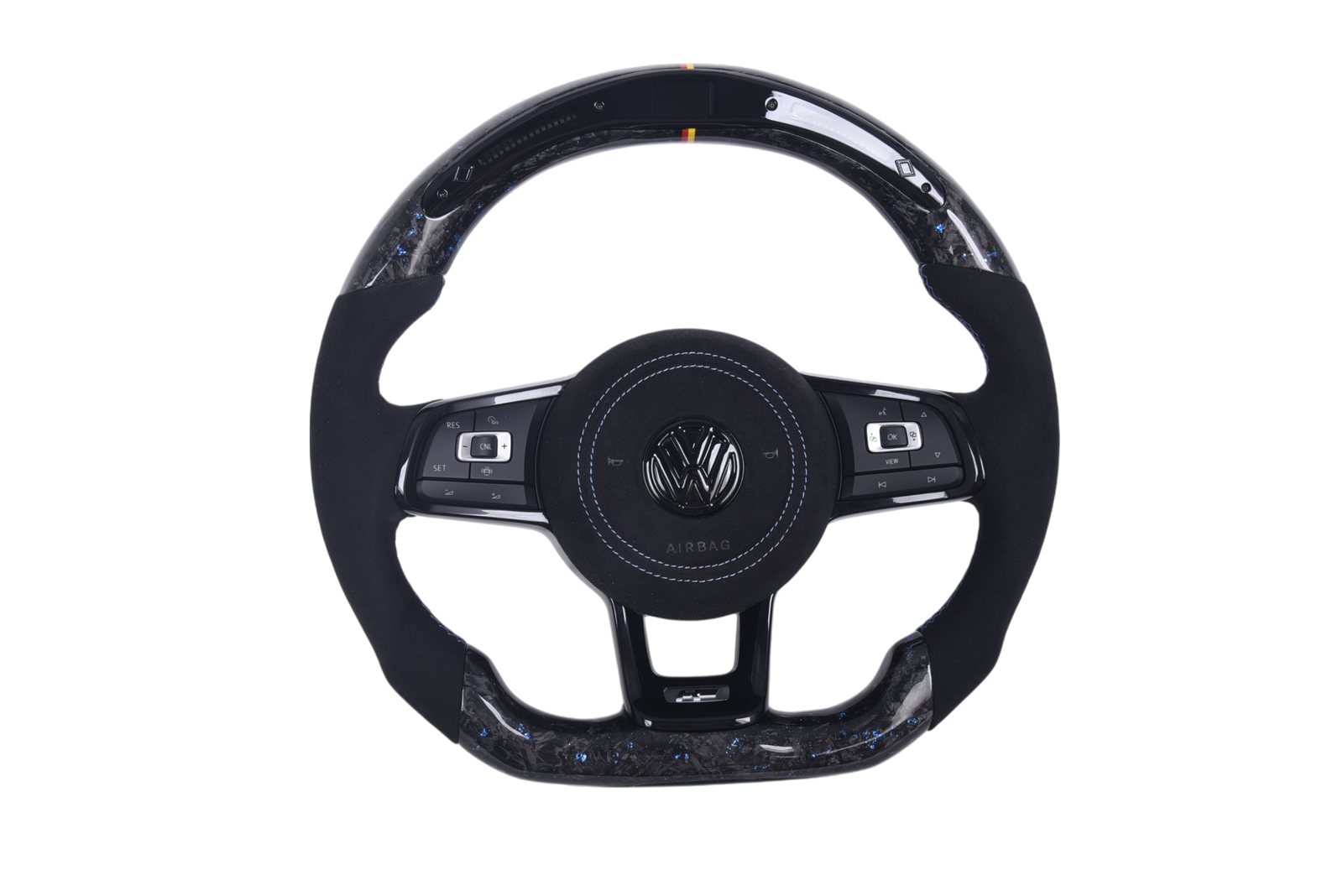 Volant VW Golf 7 R GTI Carbone Forgé Alcantara LED - vue de face - Becquet Voiture