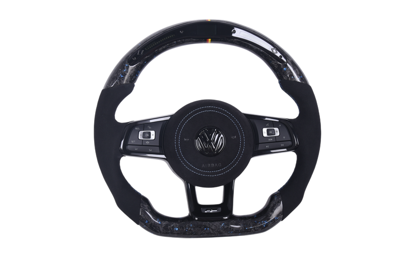 Volant VW Golf 7 R GTI Carbone Forgé Alcantara LED - vue de face - Becquet Voiture